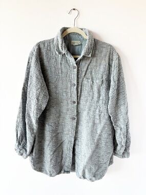Vintage Cotton USA Blue Textured Button Down Heavyweight Shirt Jacket Shacket XL